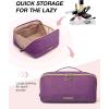 BAGSMART Travel Makeup Bag for Women, Portable Water-resistant Cosmetic Case, Puffy Padded Make Up Organizer Pouch, Open Flat Toiletry Bag for Toiletries, Brushes, Black(12-Purple)