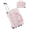 BAGSMART 42L Rolling Duffle Bag with Wheels, Carry On Bag Duffel Bag for Travel, Wet Pocket Duffle Bag with Wheels and Handle, Brown(A-Pink)