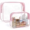BAGSMART Clear Toiletry Bag, 2 Pack TSA Approved Travel Toiletry Bag Carry on Travel Accessories Bag Airport Airline Quart Size Bags Water Repellent Makeup Cosmetic Bag for Women (Black-2pcs)(Pink)