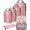 BAGSMART Compression Packing Cubes, 6 PCS Packing Cubes for Suitcases, Travel Bags Organizer for Luggage, Lightweight Packing Cube for Travel Essentials(Baby Pink)
