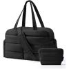 BAGSMART Gym Bag for Women, Lightweight Puffer Duffle Bag 2-PC Travel Bag, 31L Weekender Overnight Bag Quilted Carry On Tote Bag, Diaper Hospital Dance bag for Travel, Gym, Water Resistant, Pink(Black)