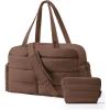 BAGSMART Gym Bag for Women, Lightweight Puffer Duffle Bag 2-PC Travel Bag, 31L Weekender Overnight Bag Quilted Carry On Tote Bag, Diaper Hospital Dance bag for Travel, Gym, Water Resistant, Pink(Coffee Brown)