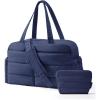 BAGSMART Gym Bag for Women, Lightweight Puffer Duffle Bag 2-PC Travel Bag, 31L Weekender Overnight Bag Quilted Carry On Tote Bag, Diaper Hospital Dance bag for Travel, Gym, Water Resistant, Pink(Navy Blue)