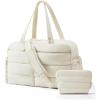 BAGSMART Gym Bag for Women, Lightweight Puffer Duffle Bag 2-PC Travel Bag, 31L Weekender Overnight Bag Quilted Carry On Tote Bag, Diaper Hospital Dance bag for Travel, Gym, Water Resistant, Pink(Beige)