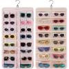 BAGSMART Hanging Jewelry Organizer, Dust Proof Sunglasses Storage Case Wall Mounted, Travel Dual Sided Glasses Case Multiple Pairs, Eyeglasses Holder with 32 Clear Slots & Metal Hook, Black(Pink)