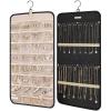 BAGSMART Hanging Jewelry Organizer Storage Roll with Hanger Metal Hooks Double-Sided Jewelry Holder for Earrings, Necklaces, Rings on Closet, Wall, Door, 1 piece, Large, Black(Black)
