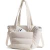 BAGSMART Lunch Bag Women Small Insulated Tote with Lunch Compartment Quilted Lightweight Puffy Tote Bag for Work, Travel, Outdoor, Black(05-Beige)