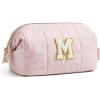 BAGSMART Makeup Bag Travel Toiletry Bag, Puffy Padded Make Up Bags for Women Makeup Organizer Case, Wide-open Pouch Purse Travel Essentials Toiletries Accessories Brushes, Pink(30-Letter M)