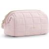 BAGSMART Makeup Bag Travel Toiletry Bag, Puffy Padded Make Up Bags for Women Makeup Organizer Case, Wide-open Pouch Purse Travel Essentials Toiletries Accessories Brushes, Pink(01-Pink)