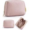 BAGSMART Puffy Makeup Bag, Wide Opening Cosmetic Bag Compact & Spacious, Water-Resistant Travel Organizer Pouches for Women (Baby Pink)(01-Pink)