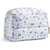BAGSMART Puffy Makeup Bag, Wide Opening Cosmetic Bag Compact & Spacious, Water-Resistant Travel Organizer Pouches for Women (Baby Pink)(Blue Ditsy Floral)