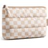 BAGSMART Small Cosmetic Bag, Elegant Roomy Makeup Bags,lipstick pouch,Zipper Pouch,Great Gifts for Women,Travel Waterproof Toiletry Bag Accessories Organizer Gifts (Pink-1 pcs)(Khaki Checkerboard)