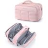 BAGSMART Toiletry Bag for Women, Travel Makeup Bag, Wide-open Portable Make Up Bag Organizer for Women for Travel Essentials Travel-Size Toiletries Accessories Bottles, Brushes, Pink