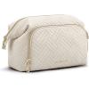 BAGSMART Travel Makeup Bag, Cosmetic Bag Make Up Organizer Case,Large Wide-open Pouch for Women Purse for Toiletries Accessories Brushes(D-1 Layer- Beige)