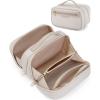 BAGSMART Travel Makeup Bag, Make Up Bag with Multiple Compartments for Organizer, Durable & Compact Cosmetic Organizer for Women for Travel Accessories (Beige)(Warm gray)