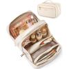 BAGSMART Travel Makeup Bag, Make Up Bag with Multiple Compartments for Organizer, Durable & Compact Cosmetic Organizer for Women for Travel Accessories (Beige)(Beige)