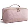 BAGSMART Travel Makeup Bag for Women, Portable Water-resistant Cosmetic Case, Puffy Padded Make Up Organizer Pouch, Open Flat Toiletry Bag for Toiletries, Brushes, Black(Pink)