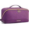 BAGSMART Travel Makeup Bag for Women, Portable Water-resistant Cosmetic Case, Puffy Padded Make Up Organizer Pouch, Open Flat Toiletry Bag for Toiletries, Brushes, Black(12-Purple)
