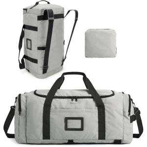 BAGSAMRT 60L Foldable Duffle Bag for Travel, Large Travel Duffel Bag for Men, 4 in 1 Travel Backpack, Carry on Weekender Bag, Army Green(Gray)