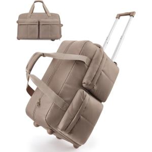 BAGSMART 42L Rolling Duffle Bag with Wheels, Carry On Bag Duffel Bag for Travel, Wet Pocket Duffle Bag with Wheels and Handle, Brown(Brown)