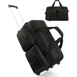 BAGSMART 42L Rolling Duffle Bag with Wheels, Carry On Bag Duffel Bag for Travel, Wet Pocket Duffle Bag with Wheels and Handle, Brown(Classic)