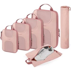 BAGSMART 6 Set Packing Cubes for Suitcases, Lightweight Suitcase Organizers & Compression Travel Cubes(02-Baby Pink)