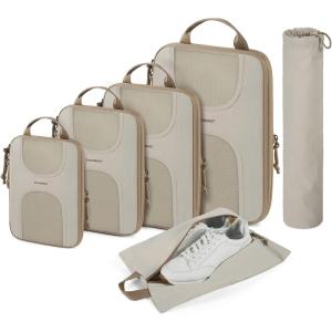 BAGSMART 6 Set Packing Cubes for Suitcases, Lightweight Suitcase Organizers & Compression Travel Cubes(05-Camel)