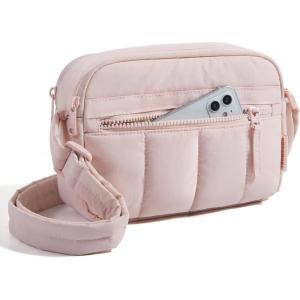 BAGSMART Anti Theft Crossbody Bags for Women Travel Purse, Medium Quilted Puffy cross body bag, Handbags Shoulder Purses, Black-medium(Baby Pink)