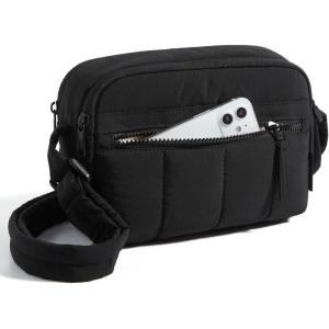 BAGSMART Anti Theft Crossbody Bags for Women Travel Purse, Medium Quilted Puffy cross body bag, Handbags Shoulder Purses, Black-medium(Black)