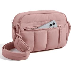 BAGSMART Anti Theft Crossbody Bags for Women Travel Purse, Medium Quilted Puffy cross body bag, Handbags Shoulder Purses, Black-medium(Dark Pink)