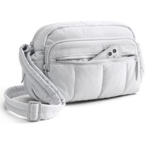 BAGSMART Anti Theft Crossbody Bags for Women Travel Purse, Medium Quilted Puffy cross body bag, Handbags Shoulder Purses, Black-medium(Light Gray-1)