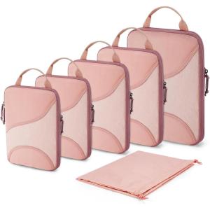 BAGSMART Compression Packing Cubes – 6 Set Travel Packing Cubes for Suitcases, Compression Suitcase Organizers with Shoe Bag(04-Brier Rose)