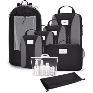 BAGSMART Compression Packing Cubes, 6 PCS Packing Cubes for Suitcases, Travel Bags Organizer for Luggage, Lightweight Packing Cube for Travel Essentials(Black)