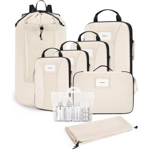 BAGSMART Compression Packing Cubes, 6 PCS Packing Cubes for Suitcases, Travel Bags Organizer for Luggage, Lightweight Packing Cube for Travel Essentials(Light Beige)