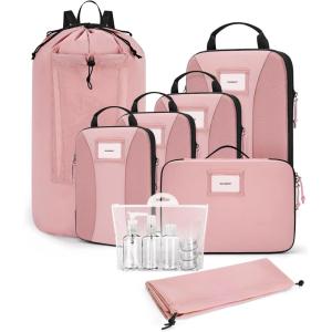 BAGSMART Compression Packing Cubes, 6 PCS Packing Cubes for Suitcases, Travel Bags Organizer for Luggage, Lightweight Packing Cube for Travel Essentials(Pink)