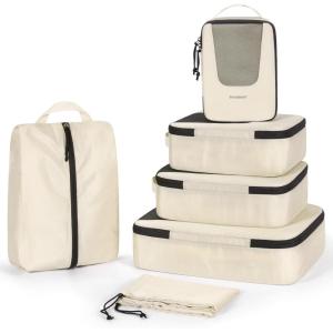 BAGSMART Compression Packing Cubes, Travel Cubes for Packing, 6/5/4 Set Suitcase Organizer Bags Set, Lightweight Packing Organizers(01-Beige)