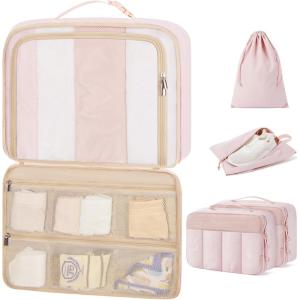 BAGSMART Compression Packing Cubes, Travel Cubes for Packing, 6/5/4 Set Suitcase Organizer Bags Set, Lightweight Packing Organizers(01-Light Pink)