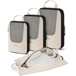 BAGSMART Compression Packing Cubes, Travel Cubes for Packing, 6/5/4 Set Suitcase Organizer Bags Set, Lightweight Packing Organizers(03-Beige)