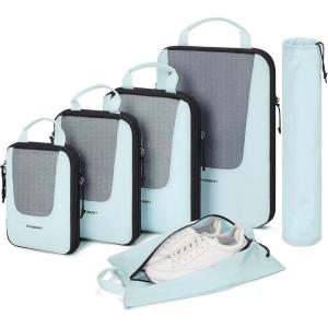 BAGSMART Compression Packing Cubes, Travel Cubes for Packing, 6/5/4 Set Suitcase Organizer Bags Set, Lightweight Packing Organizers(C-Light Blue)