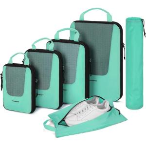 BAGSMART Compression Packing Cubes, Travel Cubes for Packing, 6/5/4 Set Suitcase Organizer Bags Set, Lightweight Packing Organizers(J-Lagoon Blue)