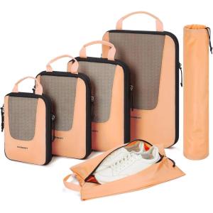 BAGSMART Compression Packing Cubes, Travel Cubes for Packing, 6/5/4 Set Suitcase Organizer Bags Set, Lightweight Packing Organizers(L-Sunset Oranger)