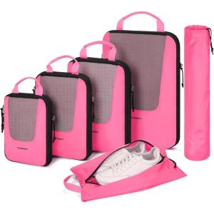 BAGSMART Compression Packing Cubes, Travel Cubes for Packing, 6/5/4 Set Suitcase Organizer Bags Set, Lightweight Packing Organizers(M-Barbie Powder)