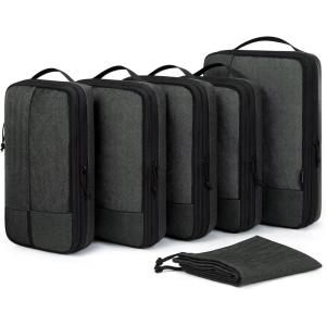 BAGSMART Compression Packing Cubes for Travel, 6 Set Packing Cubes for Carry on Suitcases, Compression Travel Cubes & Suitcase Organizer for Packing with Shoe Bag Black(04-Black)