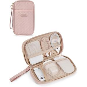 BAGSMART Cord Organizer Travel Cable Organizer Bag Tech Electronic Organizer Travel Case, Travel Essentials for Charger, Cable, Phone, Flash drive, Single Layer – Beige(Single Layer Quilted Pink)