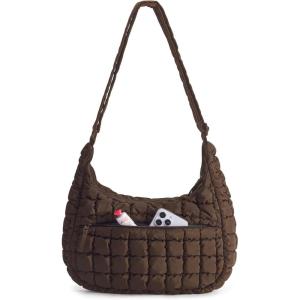 BAGSMART Crossbody Hobo Bag for Women with Adjustable Strap, Quilted Puffy Purses for Women Fluffy Compact Shoulder Handbag(C-dark Brown)