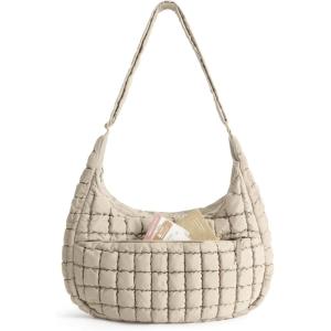 BAGSMART Crossbody Hobo Bag for Women with Adjustable Strap, Quilted Puffy Purses for Women Fluffy Compact Shoulder Handbag(Earth Tone Camel)