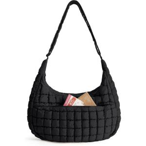 BAGSMART Crossbody Hobo Bag for Women with Adjustable Strap, Quilted Puffy Purses for Women Fluffy Compact Shoulder Handbag(Power Black)