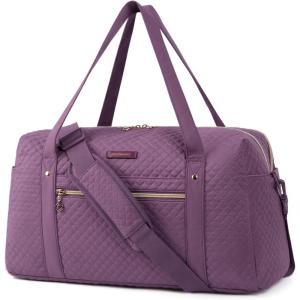 BAGSMART Duffle Bag 37L Large Carry On Weekender Overnight Bag with Wet Pocket , Laptop Compartment And Shoes Bag for for Women, Travel, Business Trips, Sports(Black)(Purple)