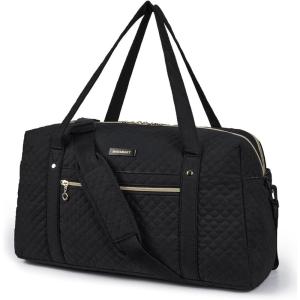 BAGSMART Duffle Bag 37L Large Carry On Weekender Overnight Bag with Wet Pocket , Laptop Compartment And Shoes Bag for for Women, Travel, Business Trips, Sports(Black)(Black)