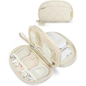BAGSMART Electronics Organizer Travel Case, Cord Organizer for Women, Travel Cable Bag (Beige)(Double Layer Beige)